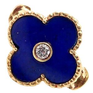 Van Cleef & Arpels Alhambra 18k Yellow Gold Lapis Lazuli Diamond Ring Sz 5.75